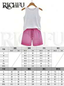 Von Dutch,Casual Two Piece Set,Women's Breathable & Comfortable Casual Set,Crew-Neck Pure Cotton Tank Top And Washed Shorts (With Pockets) - Versatile Wardrobe Essential - 白色+粉紅色 - 查看 5