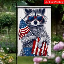 2D Flat - 2D Flat - A Single 2D Flat Garden Flag Featuring A Raccoon Wearing Glasses And An American Flag Design, Ideal For Outdoor Decoration In Your Yard Or Porch.This Charming Small Flag, Measuring 18 By 12 Inches - A - Xem 3