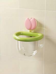 1pc Tulip Shaped Suction Cup Bathroom Storage Basket, Dopamine Cute Organizer Rack, Kitchen/Bathroom Jewelry & Cosmetic Storage, Plastic Countertop Sink Storage Box, Bathroom Sink Wall-Mounted Breathable Organizer Rack, Modern Style - Tulip - View 9