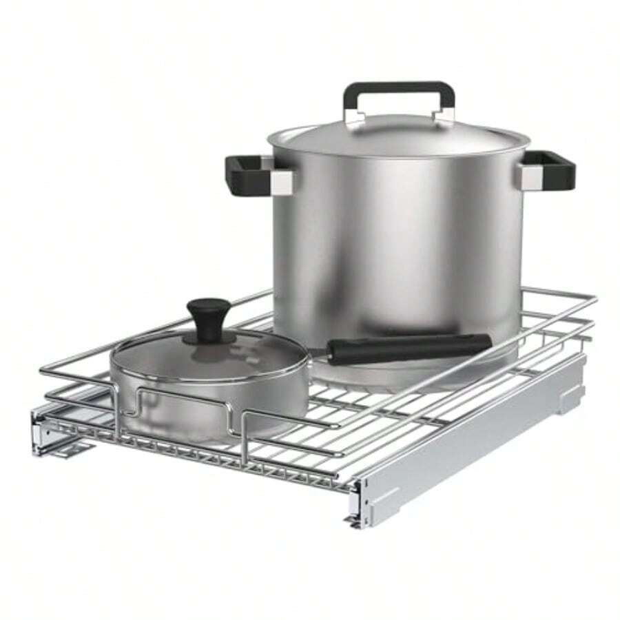Organizador de gabinete extraíble estante deslizante de metal resistente para gabinetes de cocina cromo no incluye accesorios de puerta 11 x 21 pulgadas - corbata individual - Ver 1