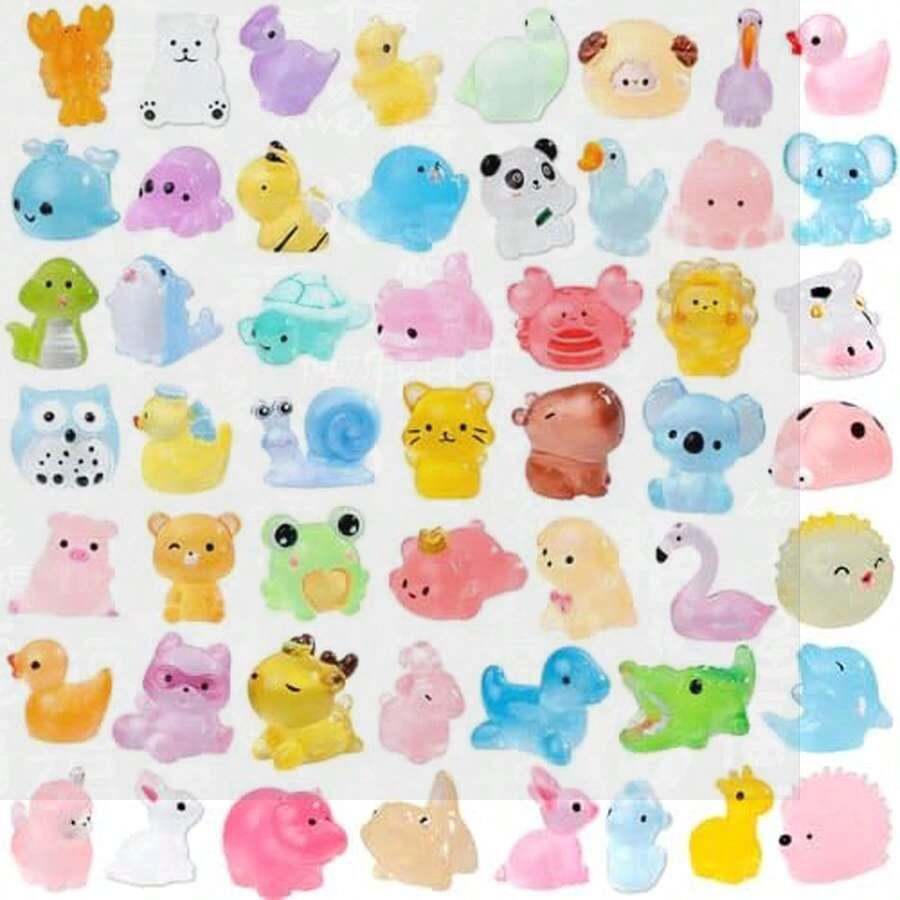 52Pcs Luminous Mini Resin Animals 52 Styles Miniature Glow In The Dark Resin Animal Figures To Hide Tiny Small Little Ducks Turtles Dinosaurs And Frogs For Micro Landscape House Fairy Garden Decor - A - 查看 1