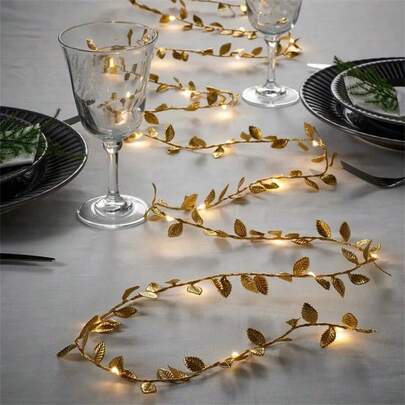 11.8ft Gold Leaf String Lights, Wedding Table Decor Lights, Indoor Wreath Decoration Lights, (Batteries Not Included), Suitable For Wedding Table Center Decor, Wedding Backdrop Decor, Christmas Tree Ornaments