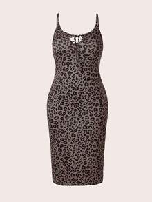 Leopard Print Hollow Lace-Up Bodycon Slip Dress Elegant Party Summer - Multicolor - View 4