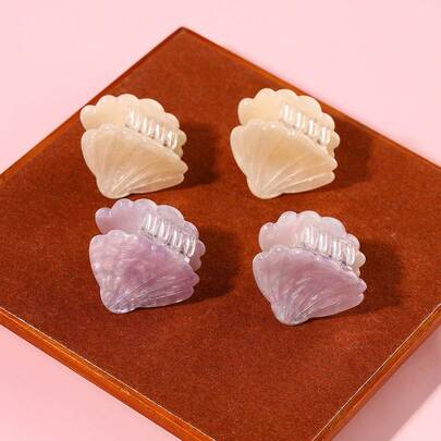 4pcs Dreamy Shell Small Hair Clips, Delicate Shiny Hair Accessories