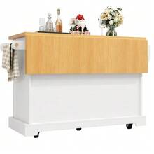 Mobile Kitchen Island, Kitchen Unit, Kitchen Trolley With 2 Doors And 6 Drawers, With Wheels, (120x45(75)X91 Cm), White/Black - White - View 9