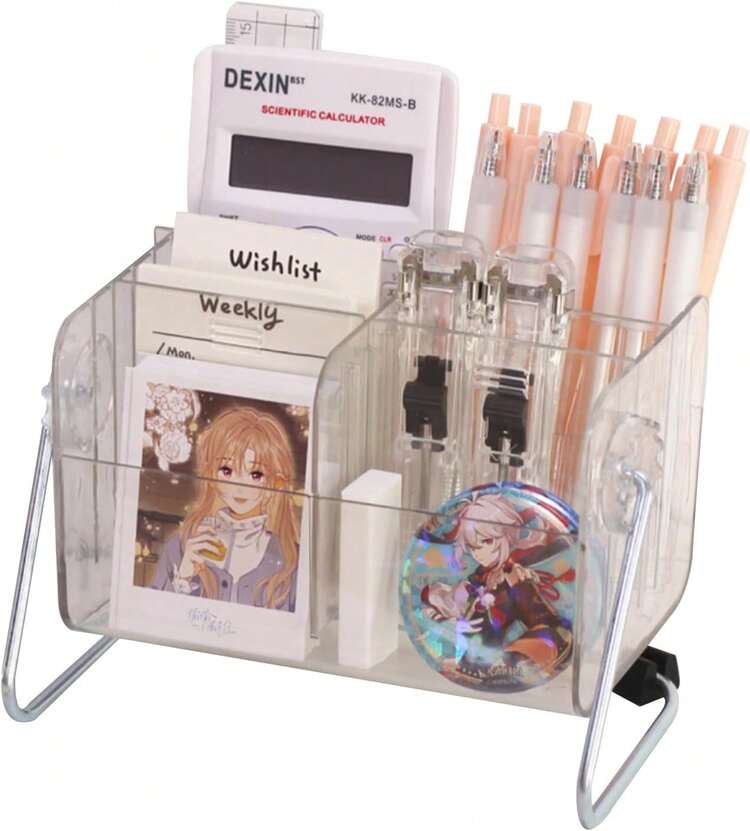 ペン立て 文房具収納 ペン収納 6ポケット リモコン 簡繁 デスクオーガナ クリア ペンケース 小物 鉛筆ホルダー 洗面台化粧品オーガナイザーデスクオーガナイザー (透明) - 透明 - 見る 1