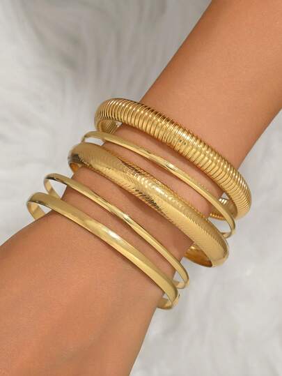 Set de 5 piezas de pulseras de resina exageradas y glamorosas de múltiples capas para mujeres