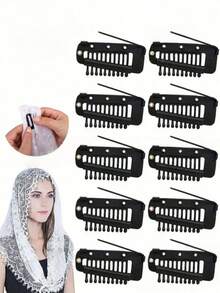 24pcs/6pcs/2pcs/1pc Stainless Steel Clips, Suitable For Dupatta, Headscarf, Wedding Dress, Wig, Headscarf Fixation,Hair Clip,Party - Black - View 1