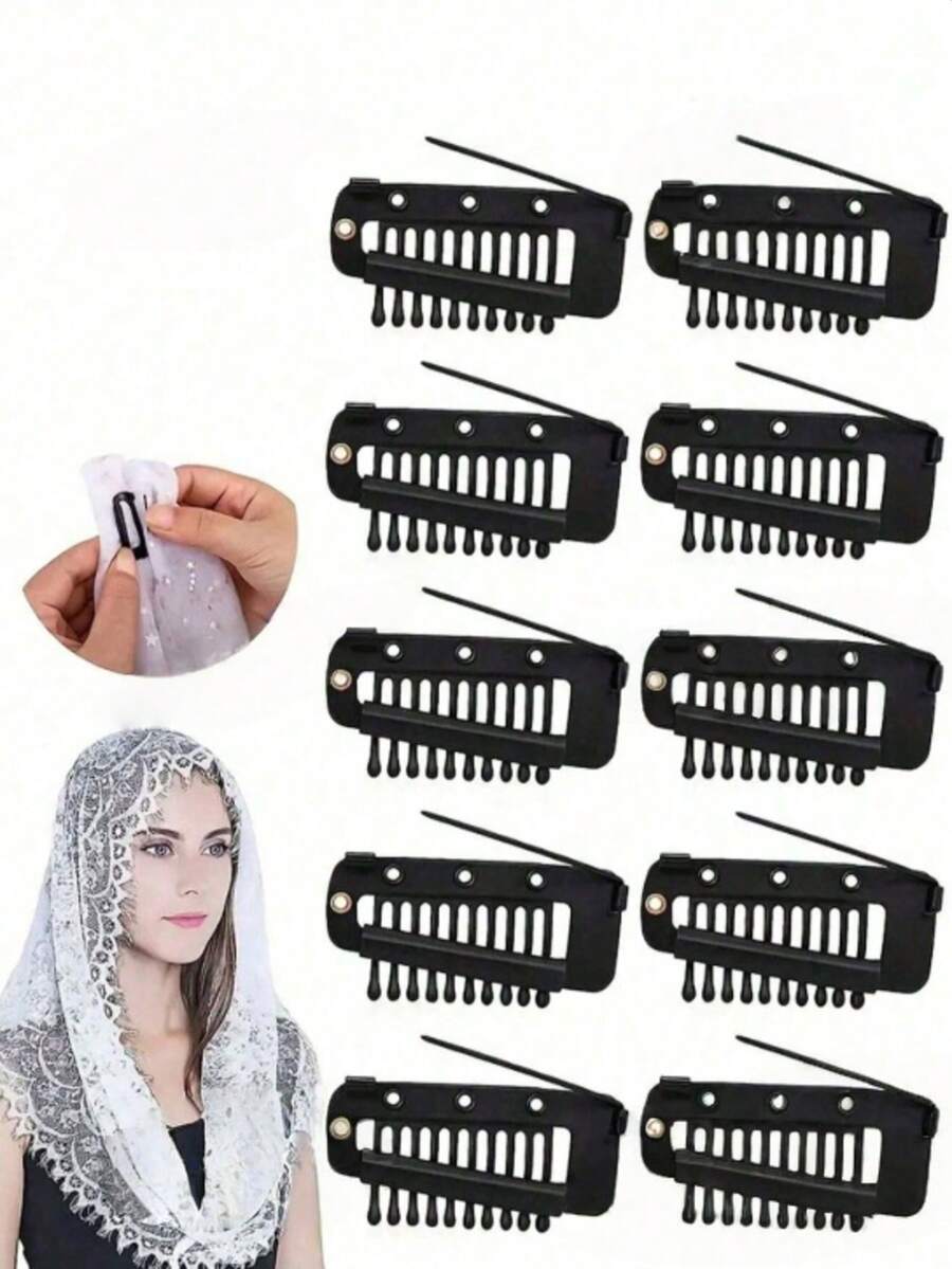 24pcs/6pcs/2pcs/1pc Stainless Steel Clips, Suitable For Dupatta, Headscarf, Wedding Dress, Wig, Headscarf Fixation,Hair Clip,Party - Black - View 1