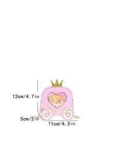Túi đeo chéo hình xe ngựa mộng mơ, túi công chúa lấp lánh hình trái tim dành cho bé gái, ví đựng tiền xu mini đính sequin hình trái tim. - A - Xem 3