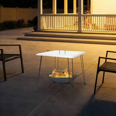 RibasuBB Fire Pit Heat Deflector With Foldable Legs, Stainless Steel Lid For Outdoor Fire Pits, Portable With Handle, Rounded Corners, And Easy Storage