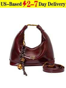 New Fashion Solid Color Clown PU Waterproof Handbag, Letter Graphic Decor, Zipper Closure, Square Tote Bag, Burgundy Handbag With Pendant Decor, Adjustable Shoulder Strap, Suitable For Shopping, Fashionable Burgundy Bag, Essential For New Year - Màu Đỏ Sâu - Xem 9