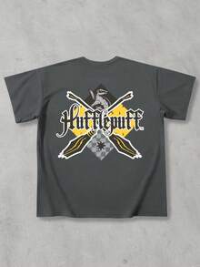 Strevion OBM Men X Harry Potter Áo thun nam cổ tròn tay ngắn in logo Hufflepuff phong cách tối giản Harry Potter, thích hợp cho mùa hè. - Màu xám đen - Xem 2