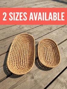 Aesthetic Rattan Tray Baskets With Openwork Breathable Design Fruit Baskets For Women Men Sleek Keys Basket For Entryway Table To Hold Bread Snacks And Miscellaneous Items Wicker Rattan Storage Basket Kitchen Essentials Decor Party Household Items - Yellow - View 5