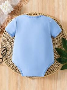 Infant Boy Slogan Print Round Neck Short Sleeve Casual Romper - Blue - View 2