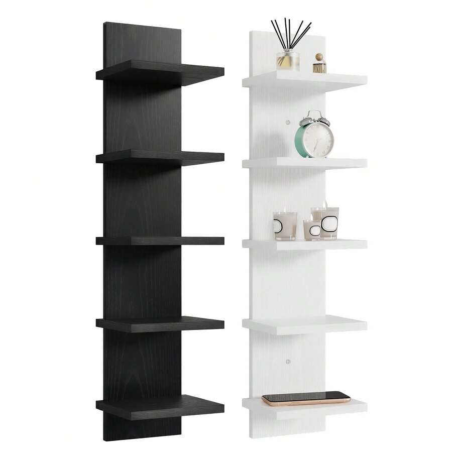 Tomnk 5-Tier Floating Wall Shelf, Wall Decor, Versatile Storage & Display, Sleek Space-Saving Display & Storage Rack, For Bedroom, Living Room, Office - Multicolor - View 1
