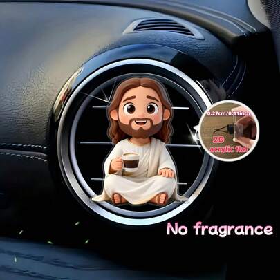 2D 1-Piece Cartoon Pattern Car Air Conditioning Vent Cover, Designed For Coffee Drinking, "Odorless" And Odor-Free Car Interior, Comes With Odorless Sponge Sheet, Allowing You To Add Your Favorite Scent.   Luxurious Acrylic Cartoon Decoration Gift, Stylish Car Interior Accessory, Suitable For Holiday Gifts, A Great Valentine's Day Present, 2D Flat Design.