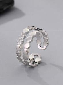 Bộ vòng tay và nhẫn nữ tối giản đính đá Cubic Zirconia, thiết kế hình tổ ong, mạ bạc, thích hợp đeo hàng ngày, quà tặng Eid Al-Fitr & Eid Al-Adha. - Kiểu A Bạc - Xem 5