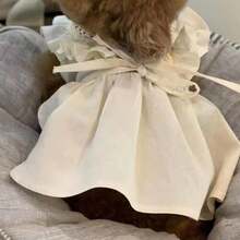 Váy mỏng nhẹ mùa xuân/hè cho chó cưng, váy công chúa kiểu Hàn Quốc cổ chữ V ren cho chó Teddy/Poodle. - Màu be - Xem 3