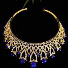 Vương miện cài tóc kiểu dáng cung điện châu Âu Bohemian, làm từ hợp kim pha lê, nhiều lớp, họa tiết cuộn rỗng, trang trọng, lãng mạn và bóng bẩy, thanh lịch, cao cấp, mang phong cách retro và đa năng. - Màu xanh lam - Xem 2