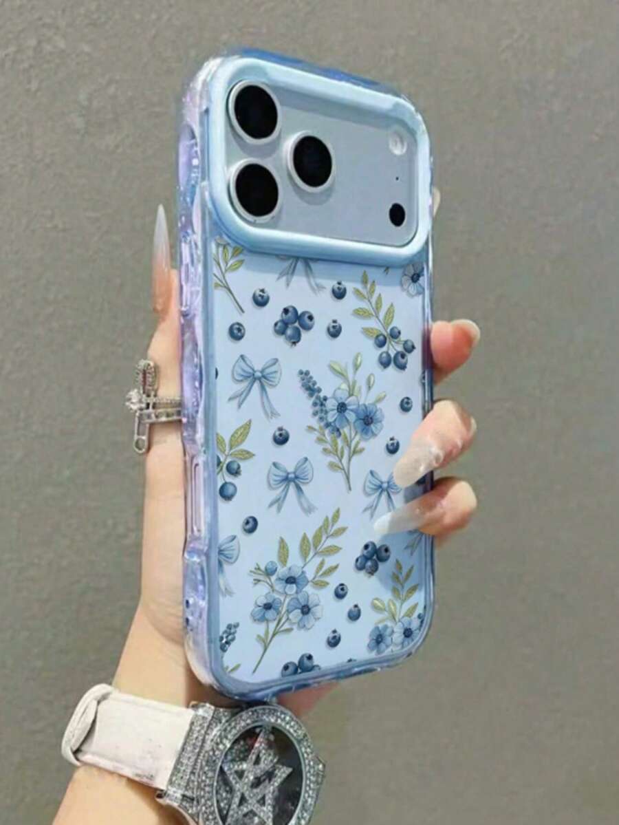 蝴蝶结图案单件装浅蓝色蝴蝶结+蓝莓印花手机壳,兼容 16、15、14、13、12 Pro Max、11,可爱韩版防震手机壳,送给女孩的礼物,兼容 17/17 Pro/17 Pro Max/17 Air,情人节礼物,兼容 17 Pro Max,兼容 13,兼容 15,兼容 16 - 藍色 - 查看 1