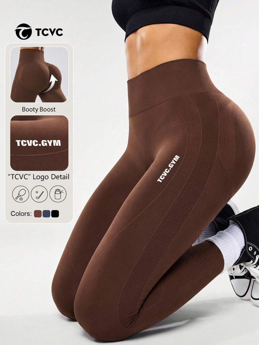 TCVC Spring/Summer New Arrival Women's TCVC.GYM Printed Seamless High Stretch Sports Leggings - Brown - View 1
