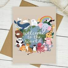 Tarjeta de felicitación premium cuadrada de la edición Seidel para bebé recién nacido (con sobre) - Serie de tarjetas para bebé: Para "pequeño/a" (niño/niña) - Tema de boleto del mundo animal (EQ116 SW024) - A - Ver 3