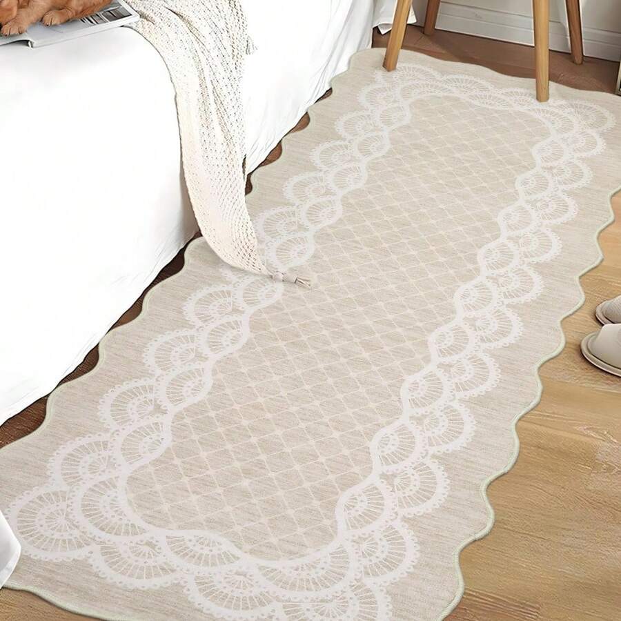 Washable Rugs, Rug Modern Geometric Living Room Rug, Stain-Resistant Scalloped Throw Rugs, Soft Faux Wool Carpet For Bedroom Entryway Office Dorm - Beige(60*230cm) - View 1