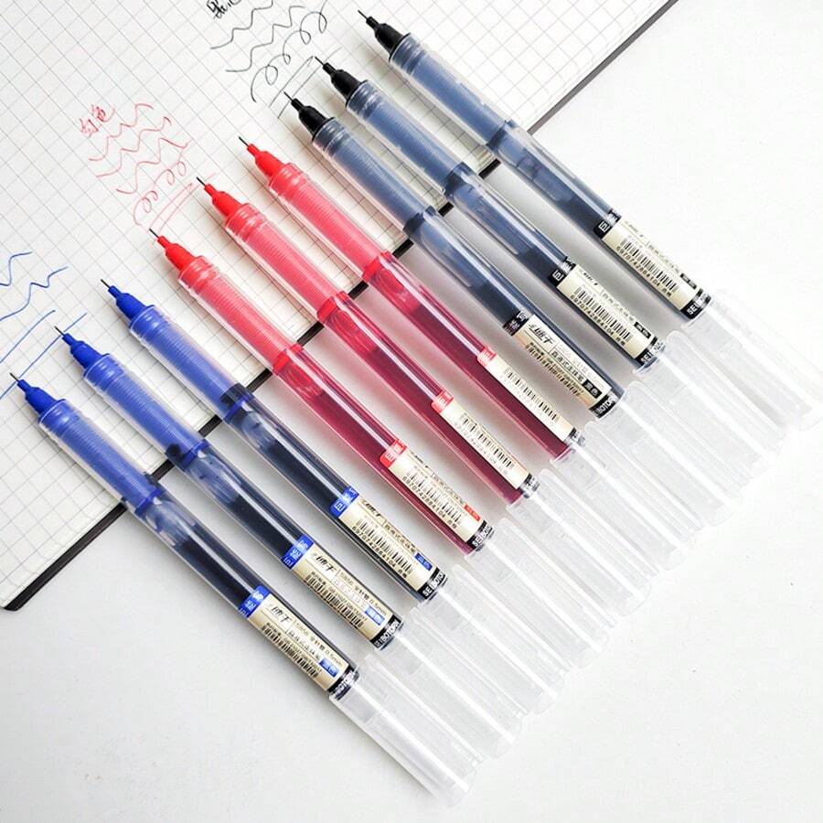 10 pièces Stylos-gel à encre liquide noire avec pointe fine - A - Voir 1