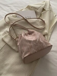 Bolso de cubo mini con cordón para mujer, bolso de hombro acolchado casual para exteriores - Rosa - Ver 7