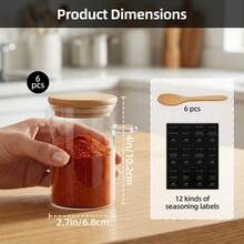 Tomnk 6/12Pcs 8oz Round Glass Airtight Jars With Bamboo Lids & Spoons, Food Storage Containers For Kitchen, Coffee, Tea, Sugar, Spices, Nuts & Pantry Organization - Trong suốt - Xem 3