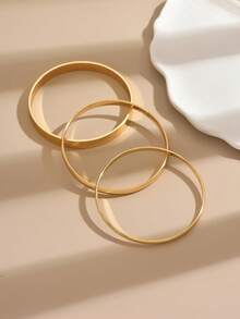 Bộ 3 vòng tay nhiều lớp, kiểu dáng phóng khoáng, trơn bóng dành cho nữ. - Vàng - Xem 5