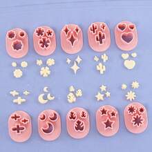 10pcs Mini Polymer Clay Cutters, Petal Clay Cutters Suitable For Making Earrings, 10 Styles Flower Leaf Butterfly Heart Shaped Clay Molds DIY Jewelry Tools - C - View 1