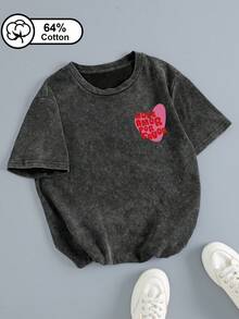 Plus Size Women's T-Shirt Featuring A "Sweet-Meets-Edgy" Heart And "More Love" Double-Sided Print; A Vintage-Wash, Short-Sleeved Summer Top Casual - Black - View 2