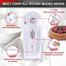 300W Mini Electric Hand Mixer - 5-Speed Control For Baking, Cakes & Creams With 3 Stainless Steel Attachments (2 Beaters/Whisk) | Compact Storage Case (White/Red) - Xem 4