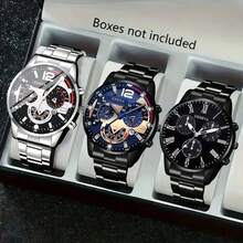3pcs Sporty Men's Watch Set, 3 Colorblock Designs From Vibrant To Understated Black, Combining Personalized And Steadiness, Suitable For Multiple Occasions - Multicolor - View 5