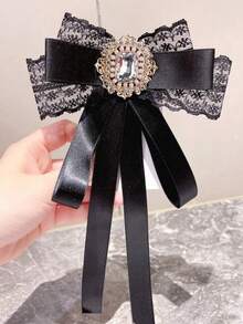 1pc Lace Bow Tie Flower Brooch Accessory, Korean Chic Lace Ribbon Bow Brooch Decor, Suitable For Daily Wear, Birthday, Back To School Gift For Friends - Multicolor - View 10