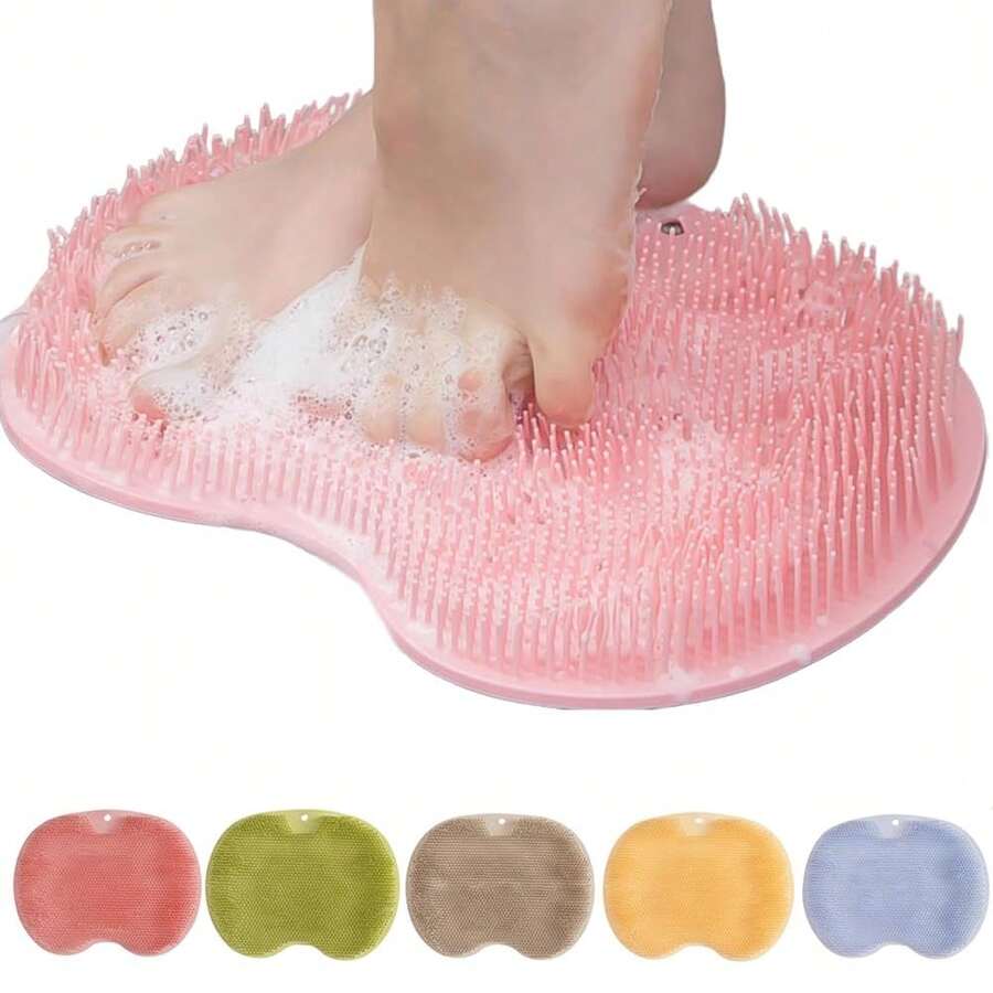 1pc Foot Scrubber Mat With Suction Cup, Back Scrubber Brush Pad For Exfoliating, Wall-Mounted, Suitable For Men And Women (Random Color) - Random - View 1