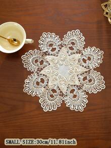 ABEST6522 Home&Living store 1pc 100% Polyester Fabric Embroidered Lace Cutwork Round Placemat, Candle Mat, Round Tablecloth, Vintage Bohemian Style, Suitable For Dining Table, Coffee Table, Vanity, Living Room, Home Decor, Holiday Party, Picnic, Family Gathering, Wedding Gift - Multicolor - View 4