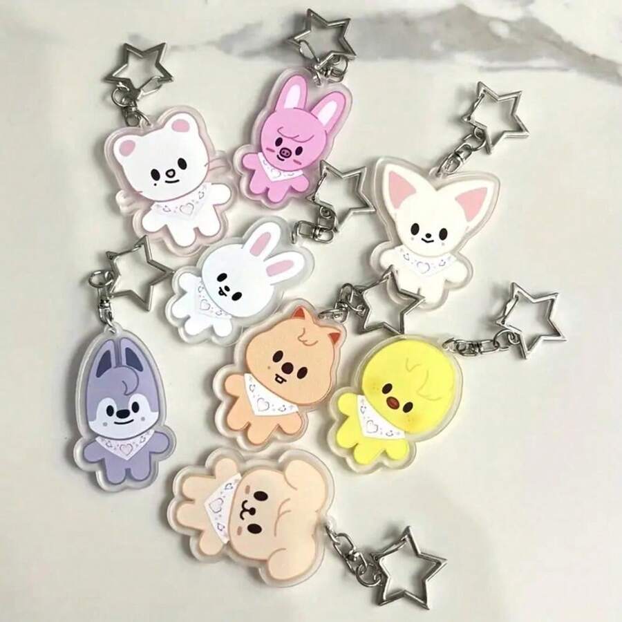 1 Kpop Felix Bangc Cgbin Anime Style Keychain Pendant - Pastel Colors (White, Pink, Blue, Yellow, Brown), Cute Bunny Expression, Lobster Clasp, Acrylic Pendant, Suitable For Keys/Bags, Fan Gift - Birthday/Christmas/Holiday Gift, Essential For K-Pop Idol Fans, Fun Design, Glossy Surface, Decorative Key Ring, Collectible, Best Christmas Choice - Nhiều màu - Xem 1
