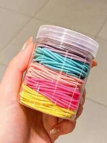 100pcs/Set Canned Black Rubber Bands Hair Ties - Black - View 2