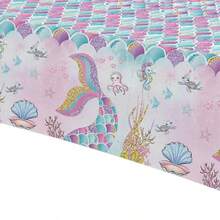 DMermaid Birthday Decorations Tablecloth 3 Pcs Disposable Ocean Theme Glitter Little Mermaid Tail Party Plies Table Cover For Princ Birthday Under The Sea Baby Shower 54in X 108in - Multi Color - 查看 3