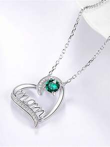 1pc Women's Cubic Zirconia Pendant Necklace, Suitable As Mother's Day Gift, Anniversary Celebration, Party Wear - Silver+Green - View 2