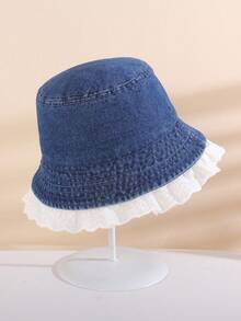 1pc 2-5 Years Old Toddler Ruffled Lace Decor Bucket Hat | UV Protection Cute Casual Sun Hat Suitable For Summer Outdoor Daily Beach Wear - 1PC - View 4