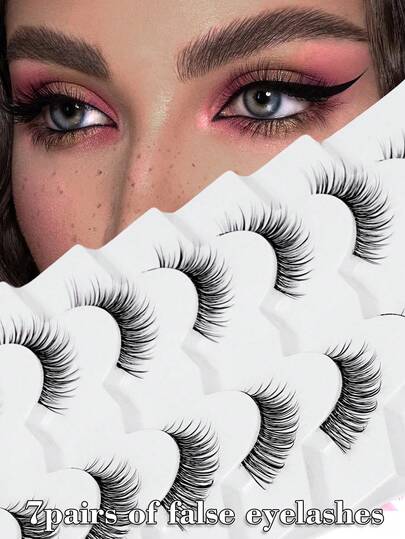 7 pares de pestañas de estilo de dibujos animados con tallo transparente, de textura suave y esponjosa, no irritante, de estilo japonés que alarga naturalmente, adorables como las pestañas de bebé, adecuadas para todo tipo de ocasiones, cosplay, citas, apropiadas para todas las chicas