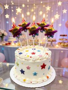 Floral Star Birthday Multicolor Happy Birthday Party Anniversary Cake Decorative Candles - View 6