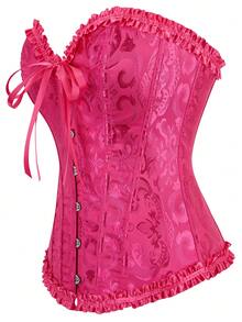Áo corset bustier họa tiết hoa jacquard cỡ lớn dành cho nữ, áo quây không dây, hở lưng, thích hợp cho tiệc tùng mùa hè. - Màu Hồng Tươi - Xem 3