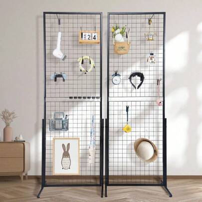 2Pcs 2x5.6ft Grid Wall Panels Tower Double Side Wire Gridwall Display Racks With T-Base Floorstanding For Craft Shows Retail Store Home Decor With Extra Clips Hooks