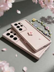 Elegant And Protective Full Coverage Phone Case Design - Paired With Spring Floral And Small Flower Hanging Chain, Suitable For Apple 16/15/14/13/12/11, Honor, - Brown And Black - Pink - View 5