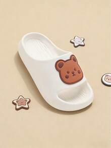 Chinelos Infantis Fofos e Adoráveis com Design 3D de Urso, Chinelos Minimalistas Refrescantes, Macios, Elásticos e Leves para Uso Diário Interno/Externo de Meninos/Meninas - Branco - Visão 10